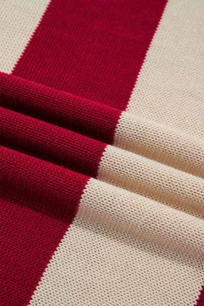Red Striped Turtleneck Sweater – Relaxed Ribbed Knit Pullover