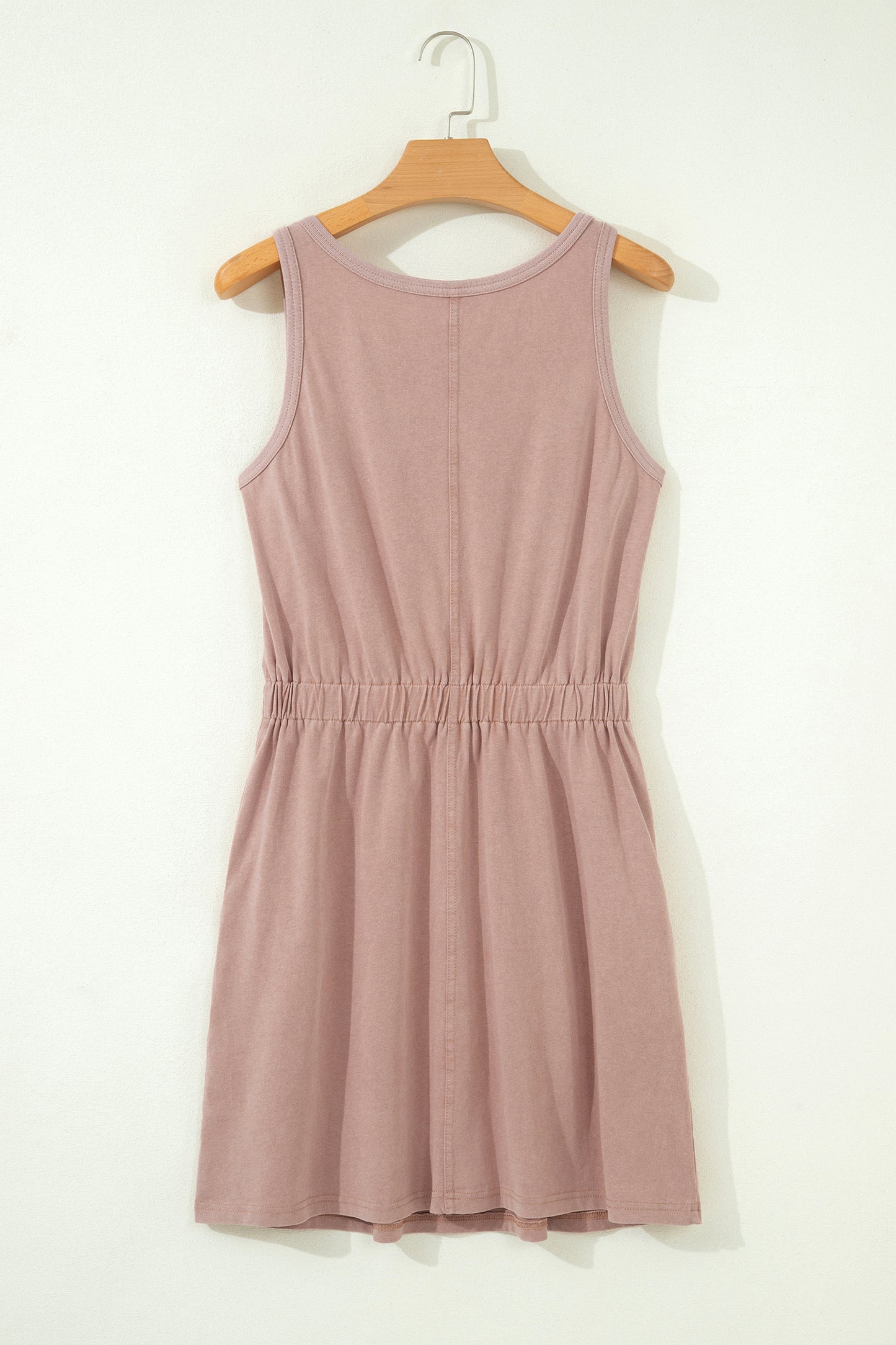 Dusty Taupe Sleeveless Elastic Waist Mini Dress – Casual Pocket Dress