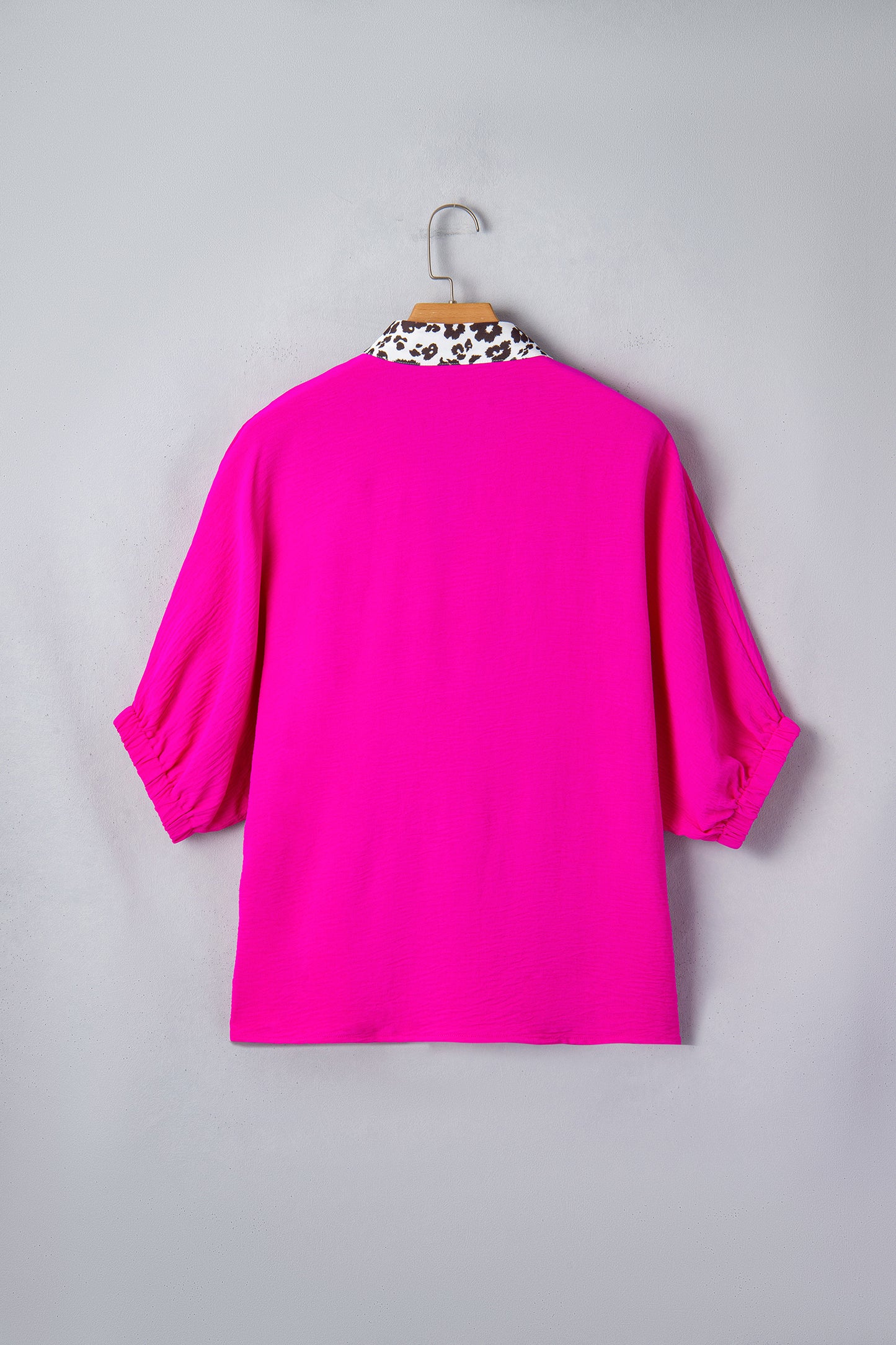 Leopard Trim V-Neck Blouse – Relaxed Fit Statement Top