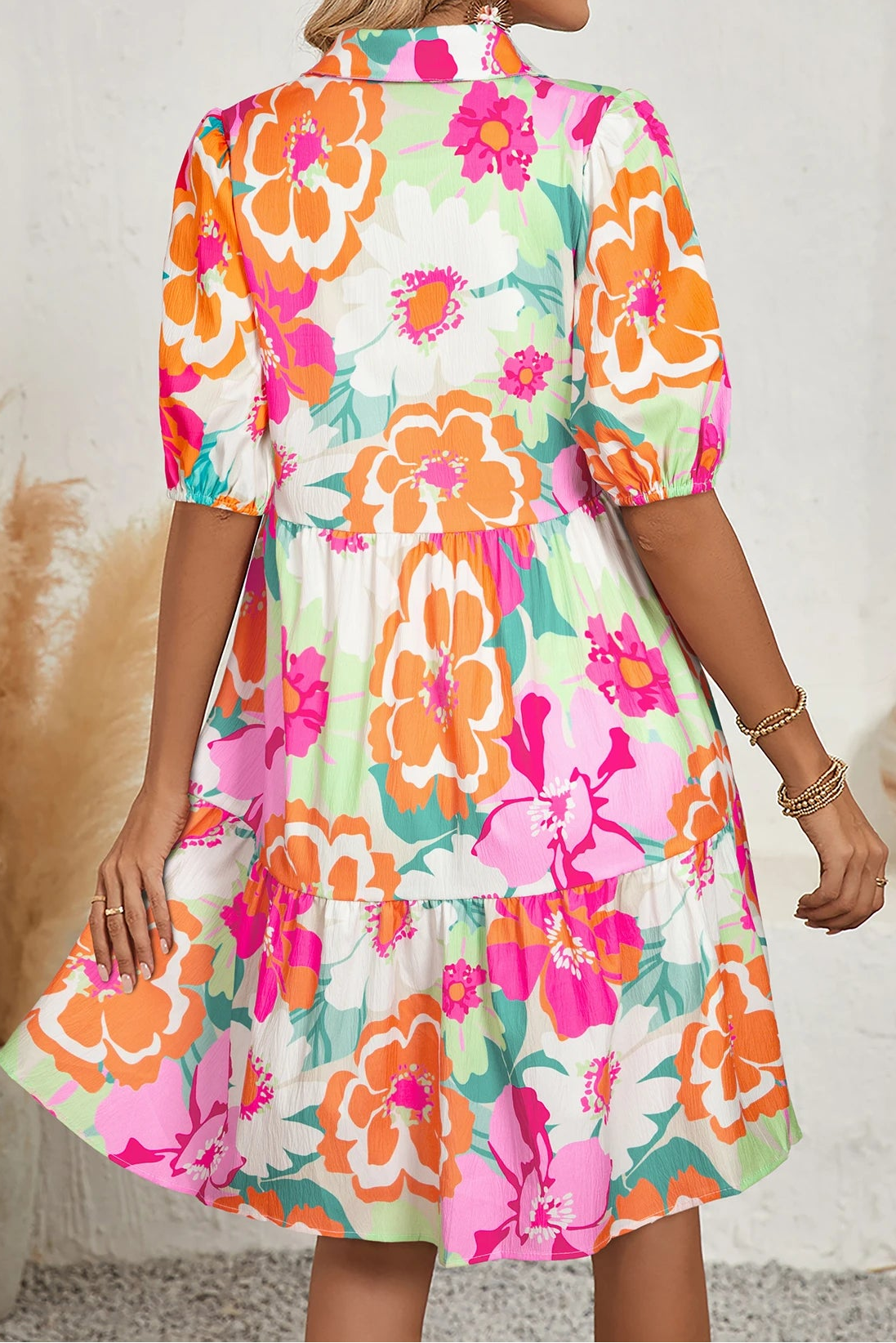 Elena Bright Floral Collared Button Front Babydoll Dress