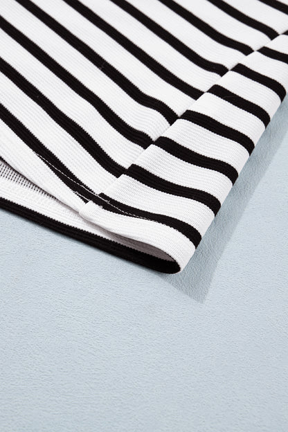 Striped Contrast Collar Puff Sleeve Blouse – Feminine Everyday Boutique Top