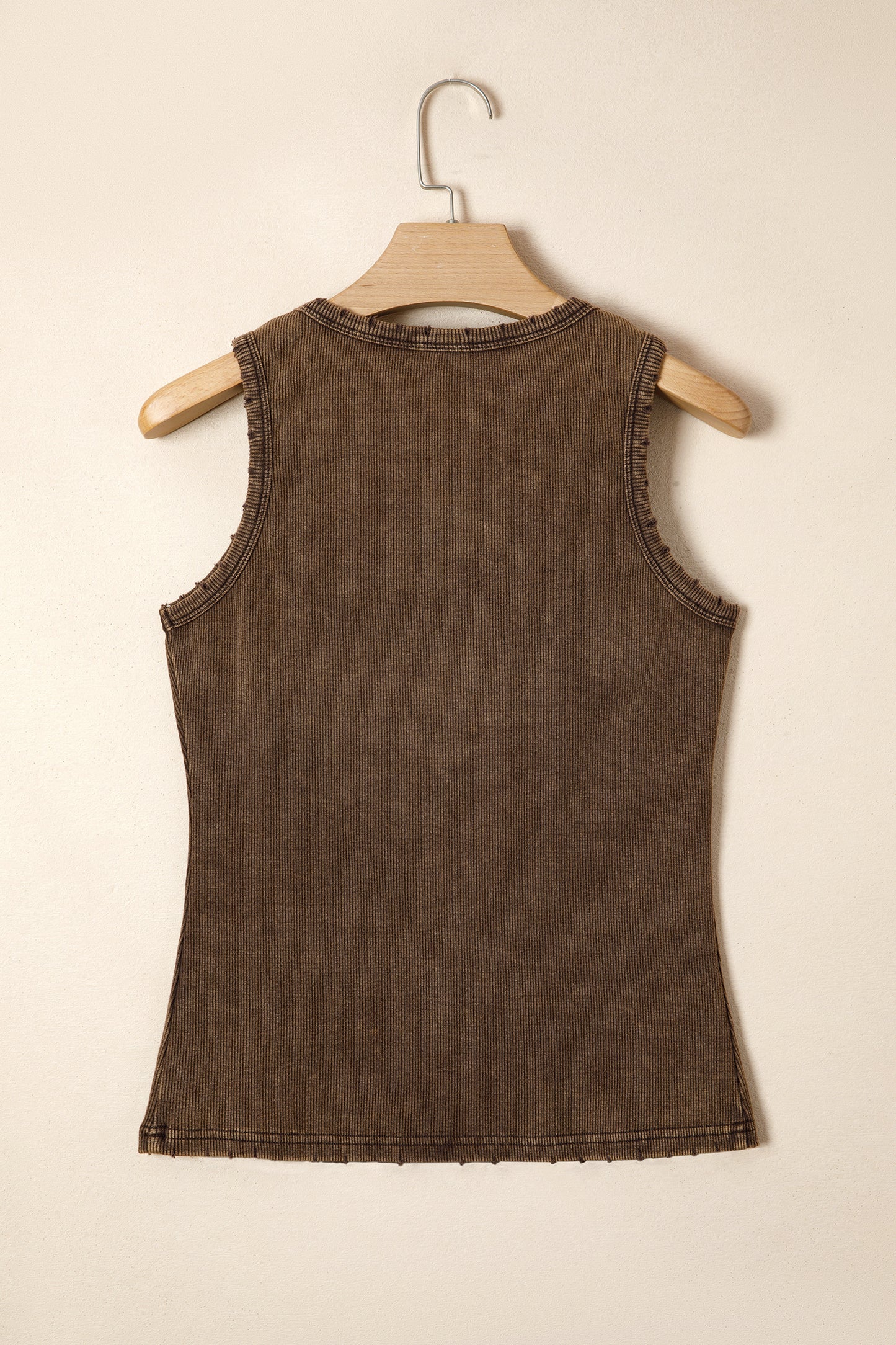 Mocha Vintage Distressed Ribbed Mineral Wash Tank Top