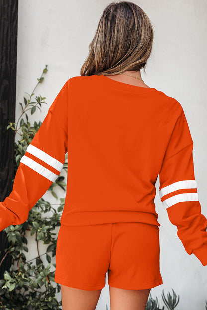 Varsity Striped Sleeve Drop Shoulder Sweatshirt & Short Set