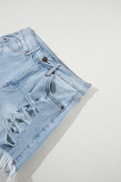 Distressed Frayed Hem Denim Shorts – High Rise Casual Summer Bottoms