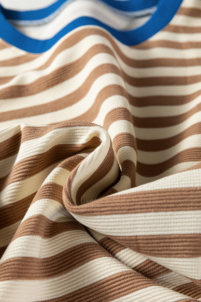 Striped Puff Sleeve Blouse – Casual Contrast Trim Everyday Top