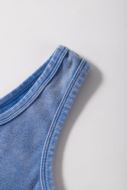 Dusty Periwinkle Mineral Washed Ribbed Notch Neck Tank Top