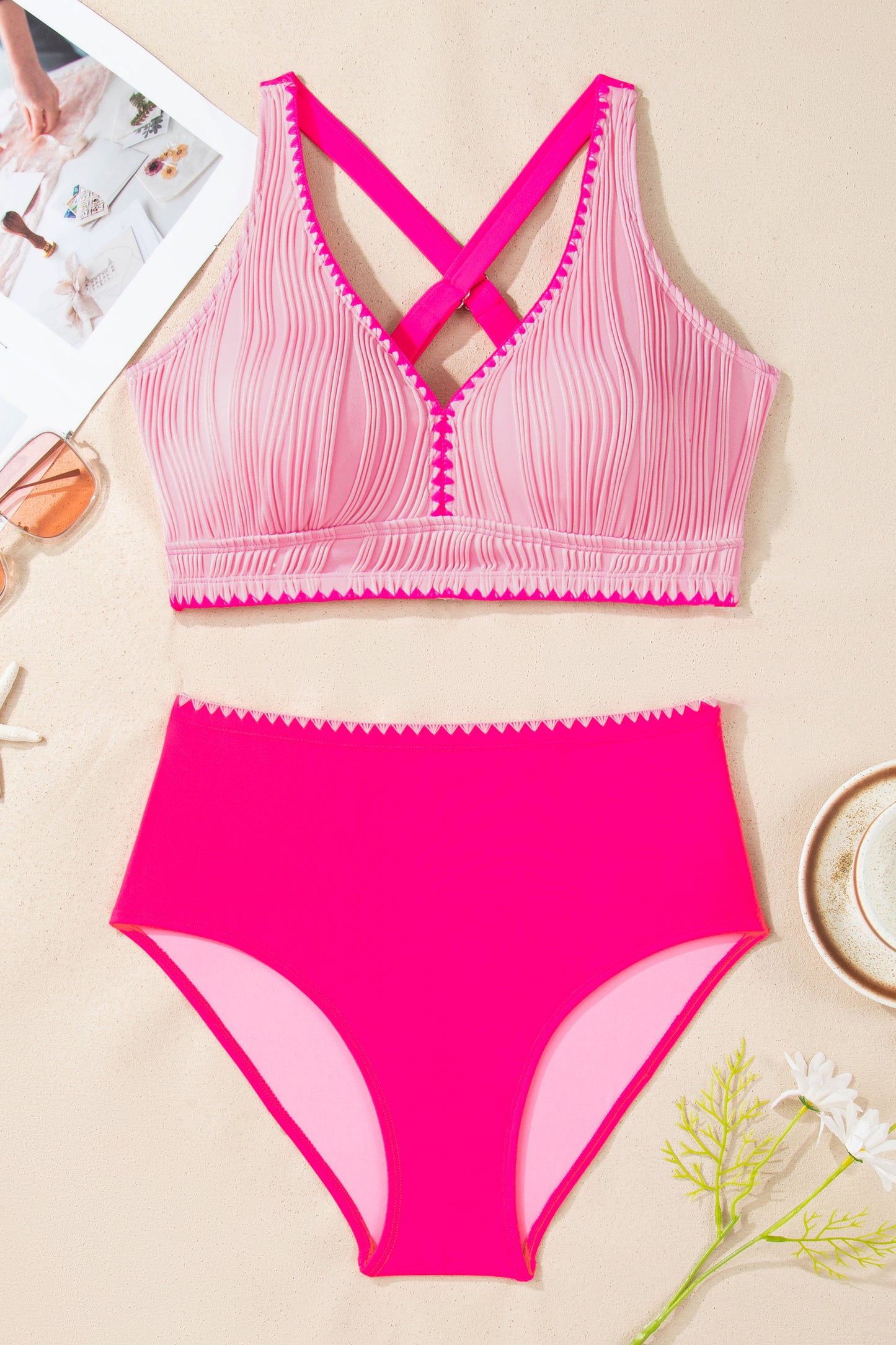 High-Waisted Ribbed Bikini Set – Flattering Fit Swimwear