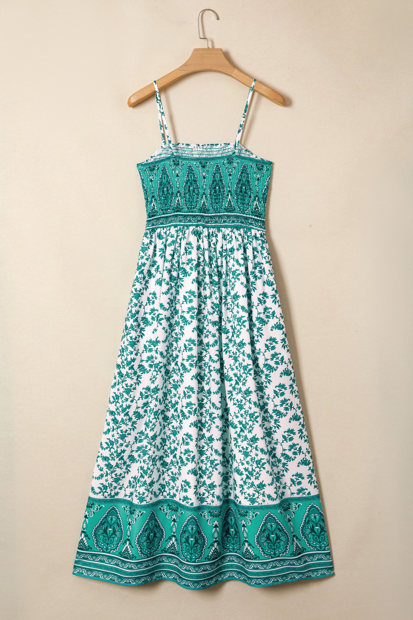 Green Boho Floral Smocked Cami Maxi Dress