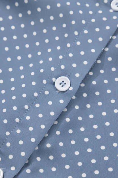 Polka Dot Button Front Blouse – Short Sleeve Collared Top