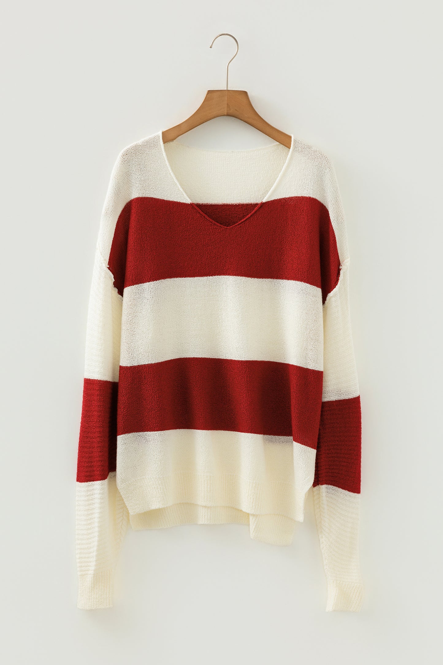 Red Stripe Cozy Color Block Bubble Sleeve Sweater