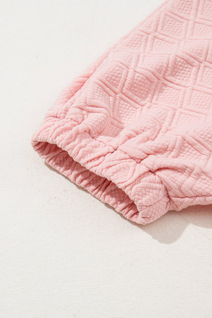 Quilted Zip Collar Puff Sleeve Top – Textured Casual Blouse