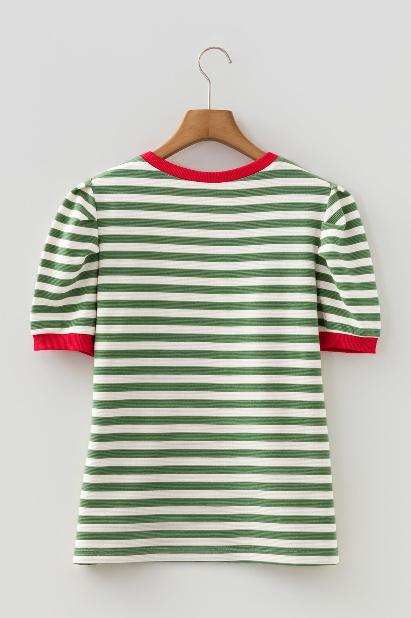 Striped Puff Sleeve Blouse – Casual Contrast Trim Everyday Top