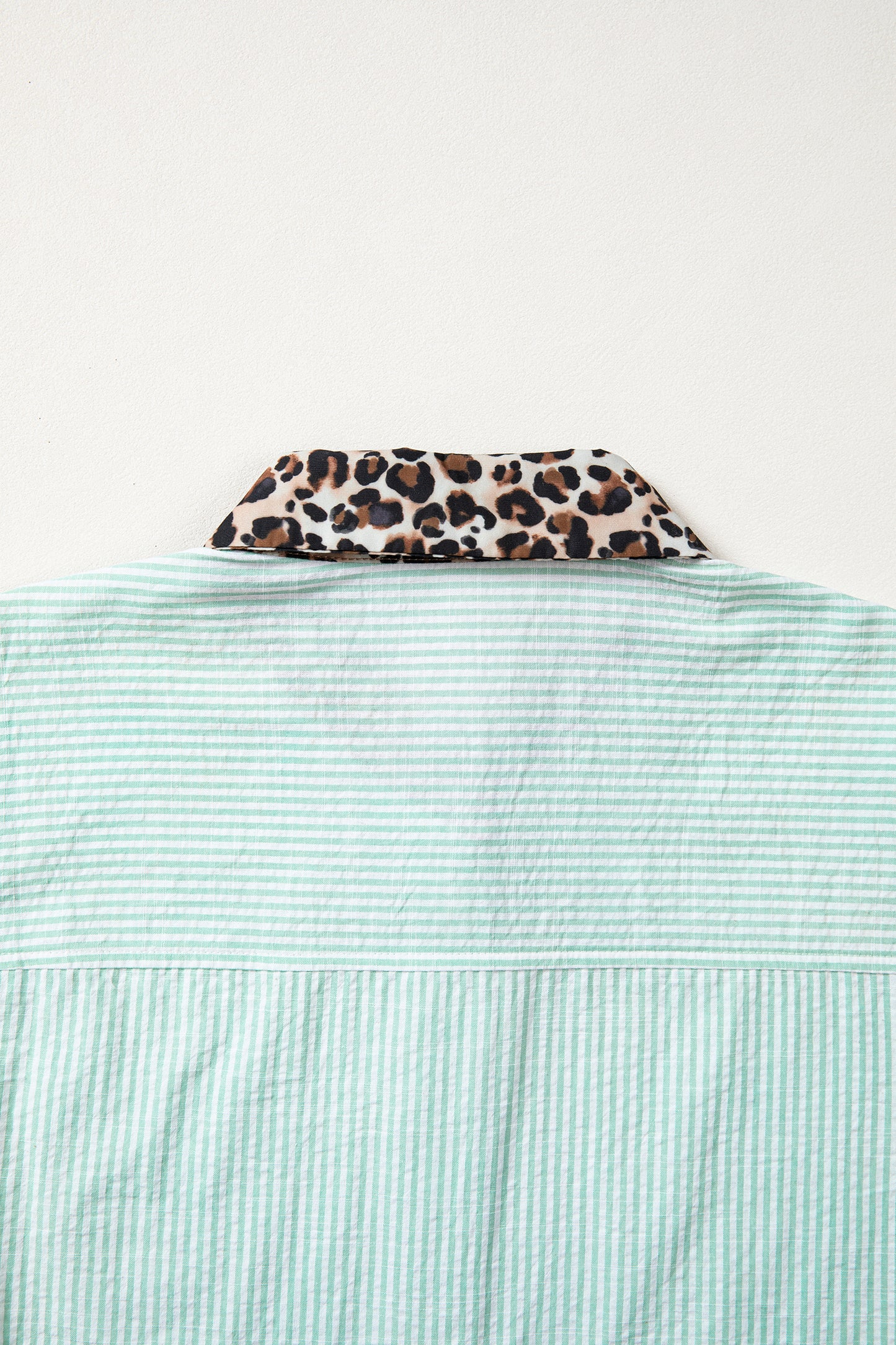 Leopard Contrast Collar Striped Blouse – Casual Everyday Button Front Top