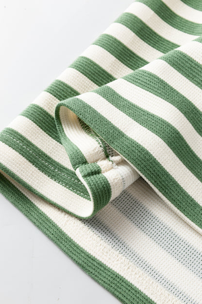 Striped Puff Sleeve Blouse – Casual Contrast Trim Everyday Top