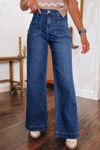 Sail Blue High‑Rise Wide Leg Pocket Jeans