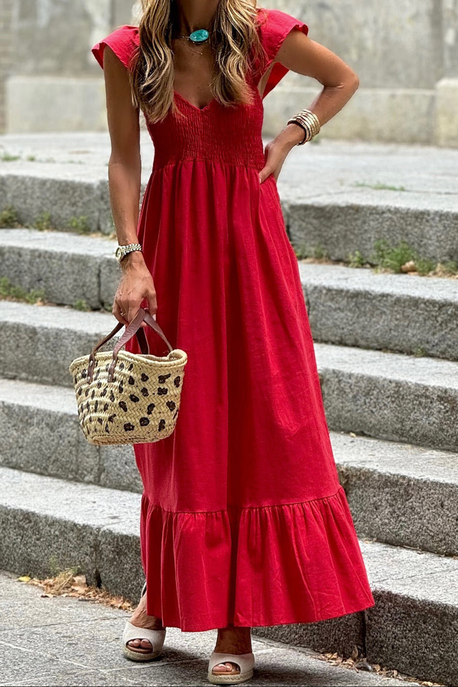Stella Smocked Flutter Sleeve Maxi Dress