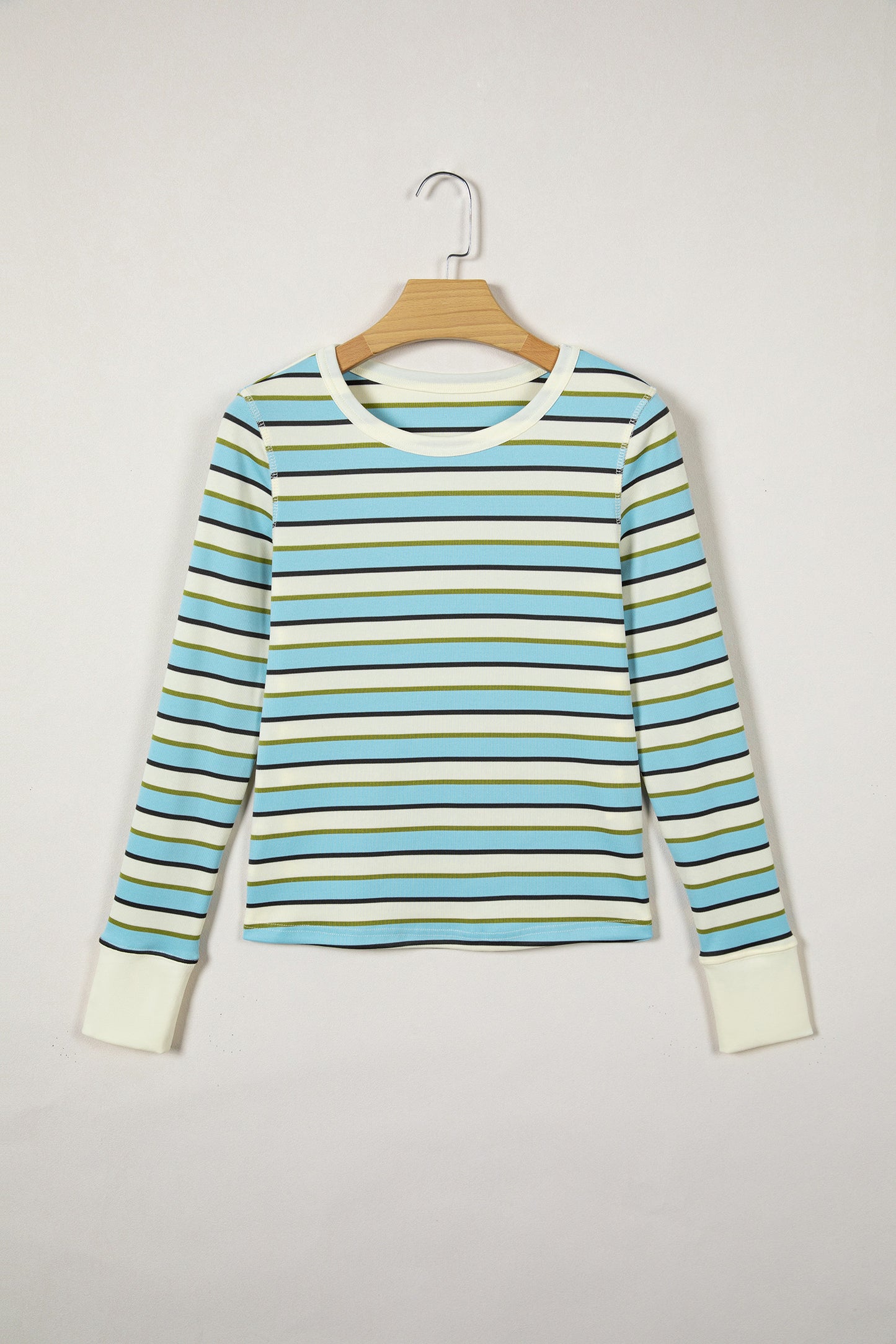 Multicolor Striped Long Sleeve Top – Casual Crew Neck Everyday Shirt
