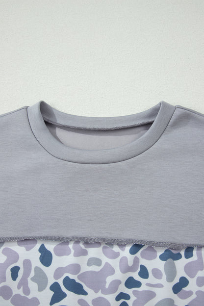 Color Block Camouflage Panel Tee – Casual Crew Neck Short Sleeve Everyday Top