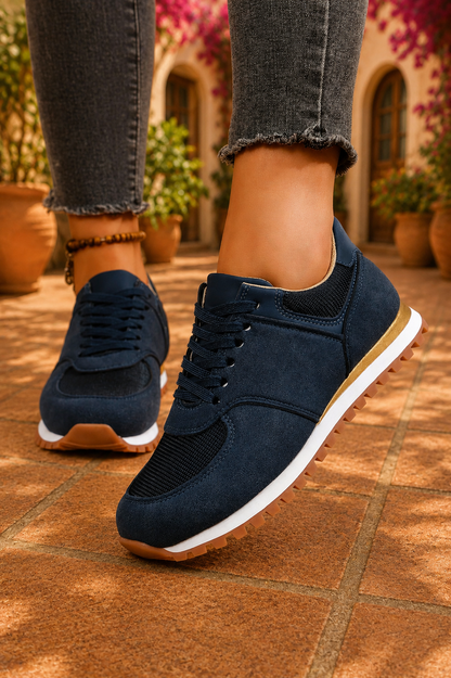 Retro Suede & Mesh Lace-Up Sneakers – Casual Everyday Shoes