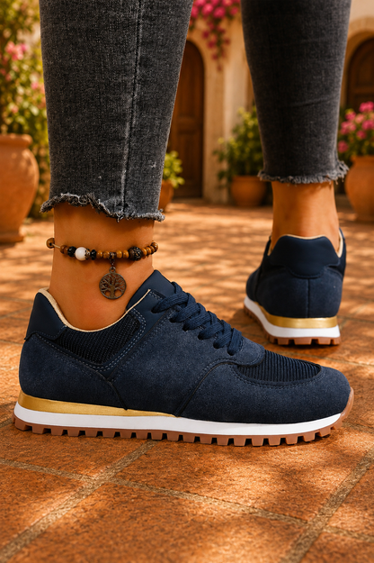 Retro Suede & Mesh Lace-Up Sneakers – Casual Everyday Shoes