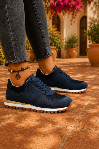 Retro Suede & Mesh Lace-Up Sneakers – Casual Everyday Shoes
