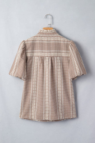 Western Yoke Puff Sleeve Blouse – Printed V-Neck Everyday Top