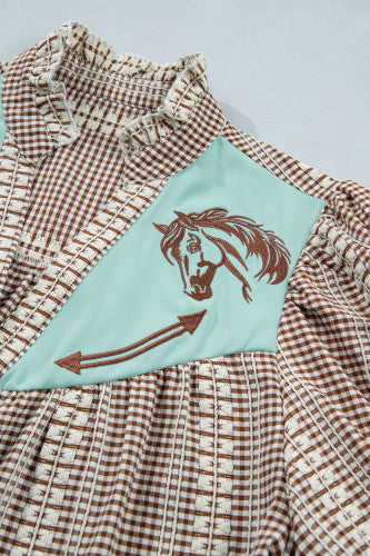 Western Yoke Puff Sleeve Blouse – Printed V-Neck Everyday Top