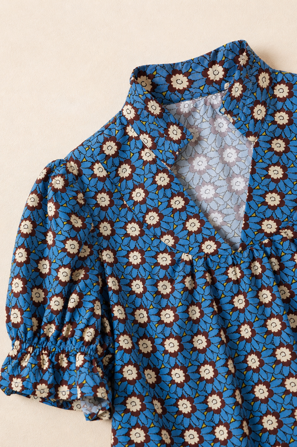 Sky Blue Floral Puff Sleeve Blouse – Casual Everyday Top