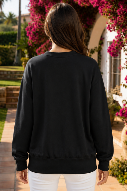 Black Feeling Spooky Embroidered Sweatshirt – Halloween Crew Neck Pullover