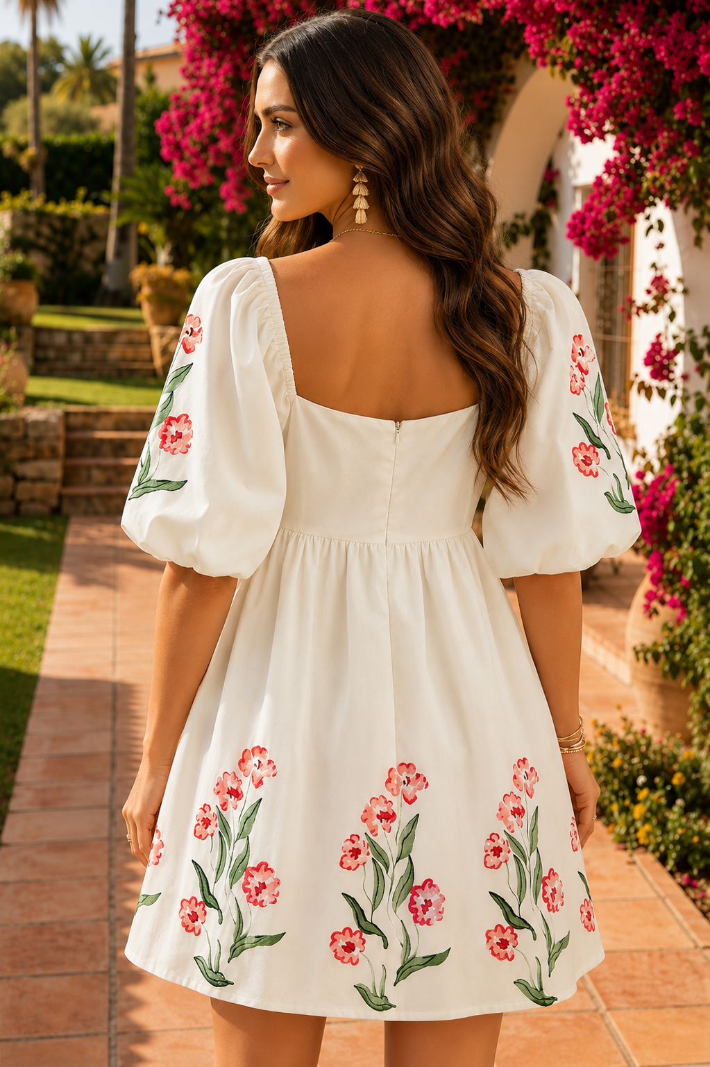 Floral Puff Sleeve Babydoll Mini Dress – Feminine Square Neck Boutique Dress