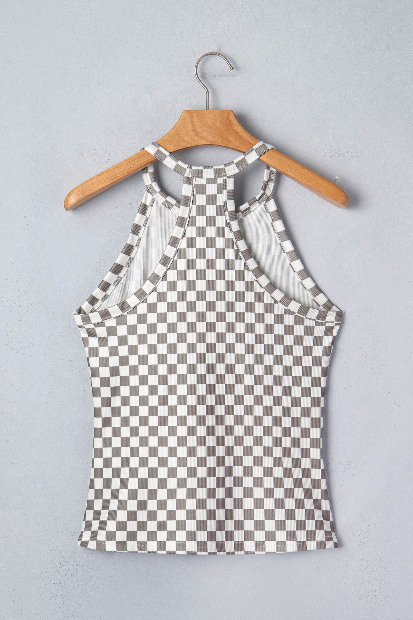 Checker Print High Neck Racerback Tank Top – Casual Everyday Summer Top
