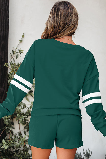 Varsity Striped Sleeve Drop Shoulder Sweatshirt & Short Set