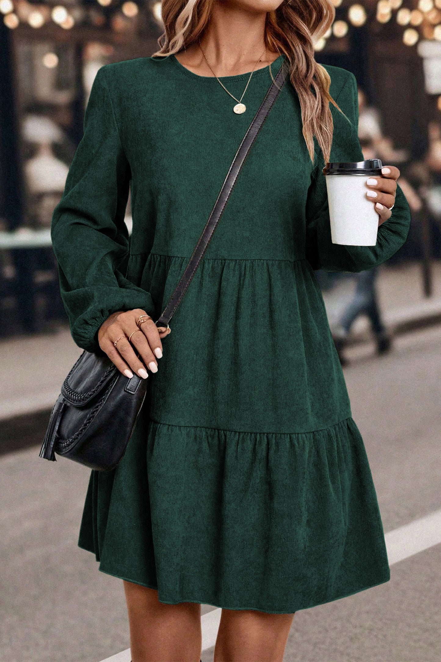 Lantern Sleeve Tiered Mini Dress