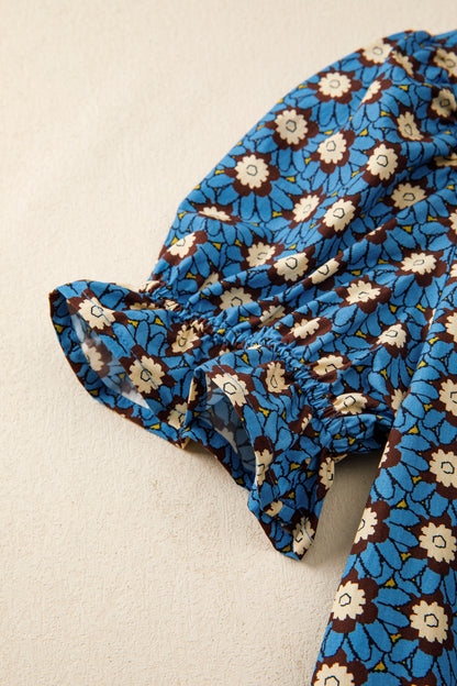 Sky Blue Floral Puff Sleeve Blouse – Casual Everyday Top