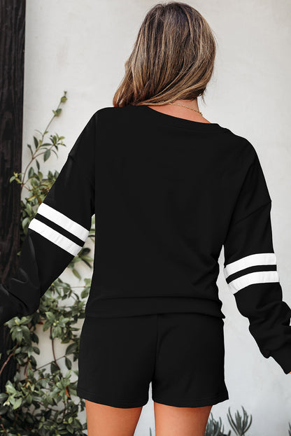 Varsity Striped Sleeve Drop Shoulder Sweatshirt & Short Set