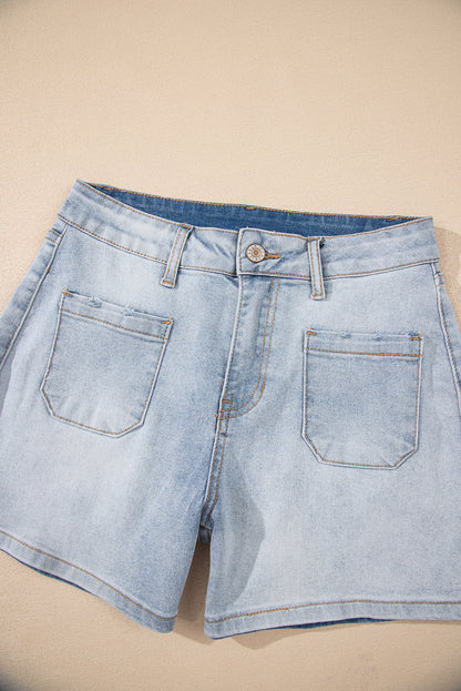 Patch Pocket High Rise Denim Shorts – Casual Everyday Summer Bottoms