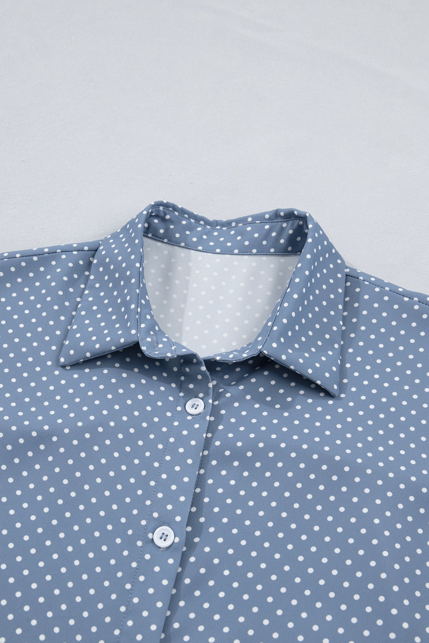 Polka Dot Button Front Blouse – Short Sleeve Collared Top