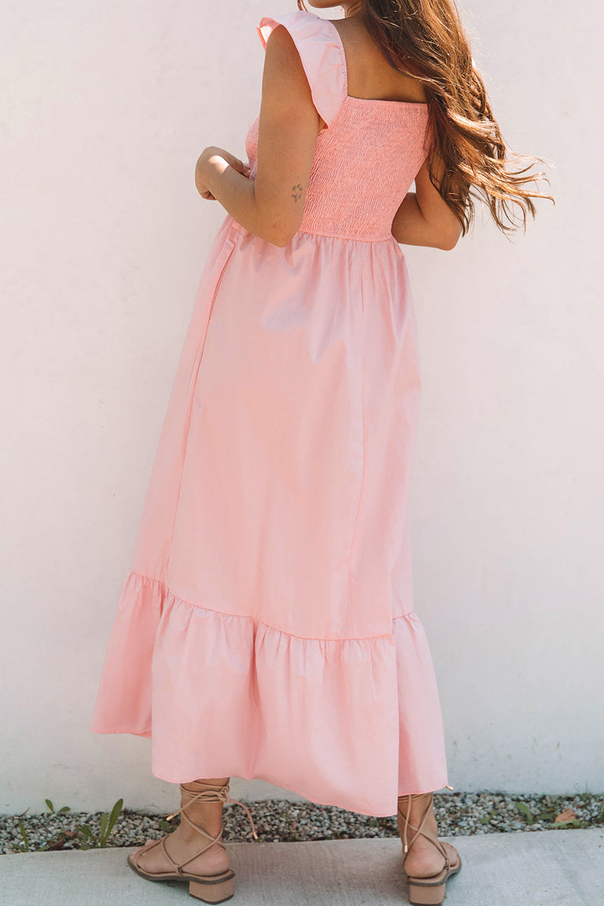 Stella Smocked Flutter Sleeve Maxi Dress