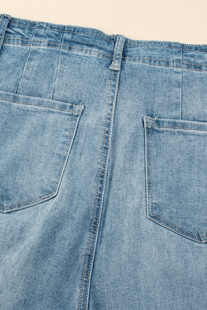 High Waist Button Fly Wide Leg Jeans – Vintage Wash Denim