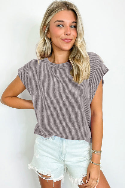 Twisted Rib Wide Sleeve Crew Neck Tee