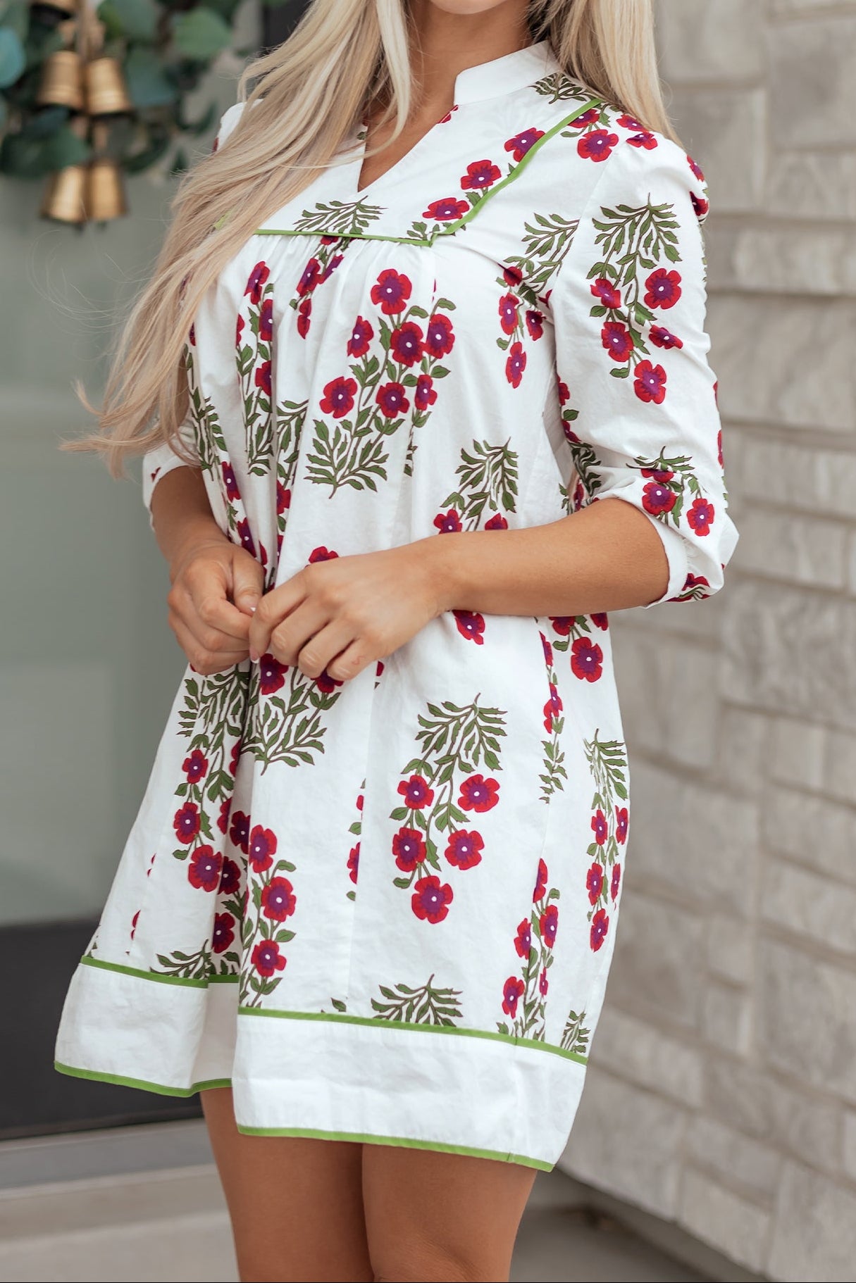 White Floral Frilled V-Neck Mini Dress