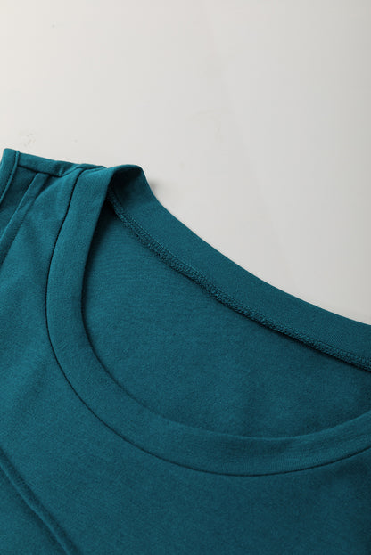 Blue Sapphire Stitch Detail Round Neck Tank Top