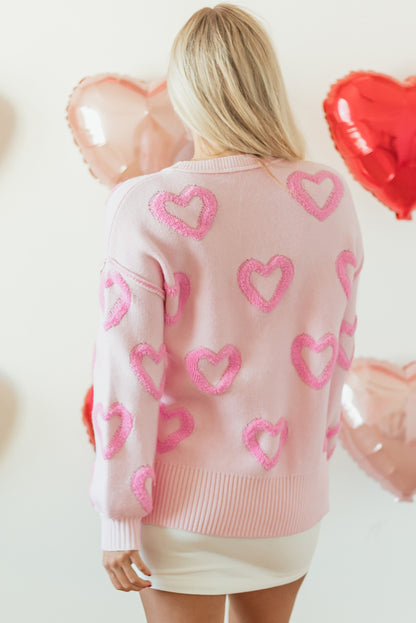 Pink Heart Bubble Sleeve Sweater