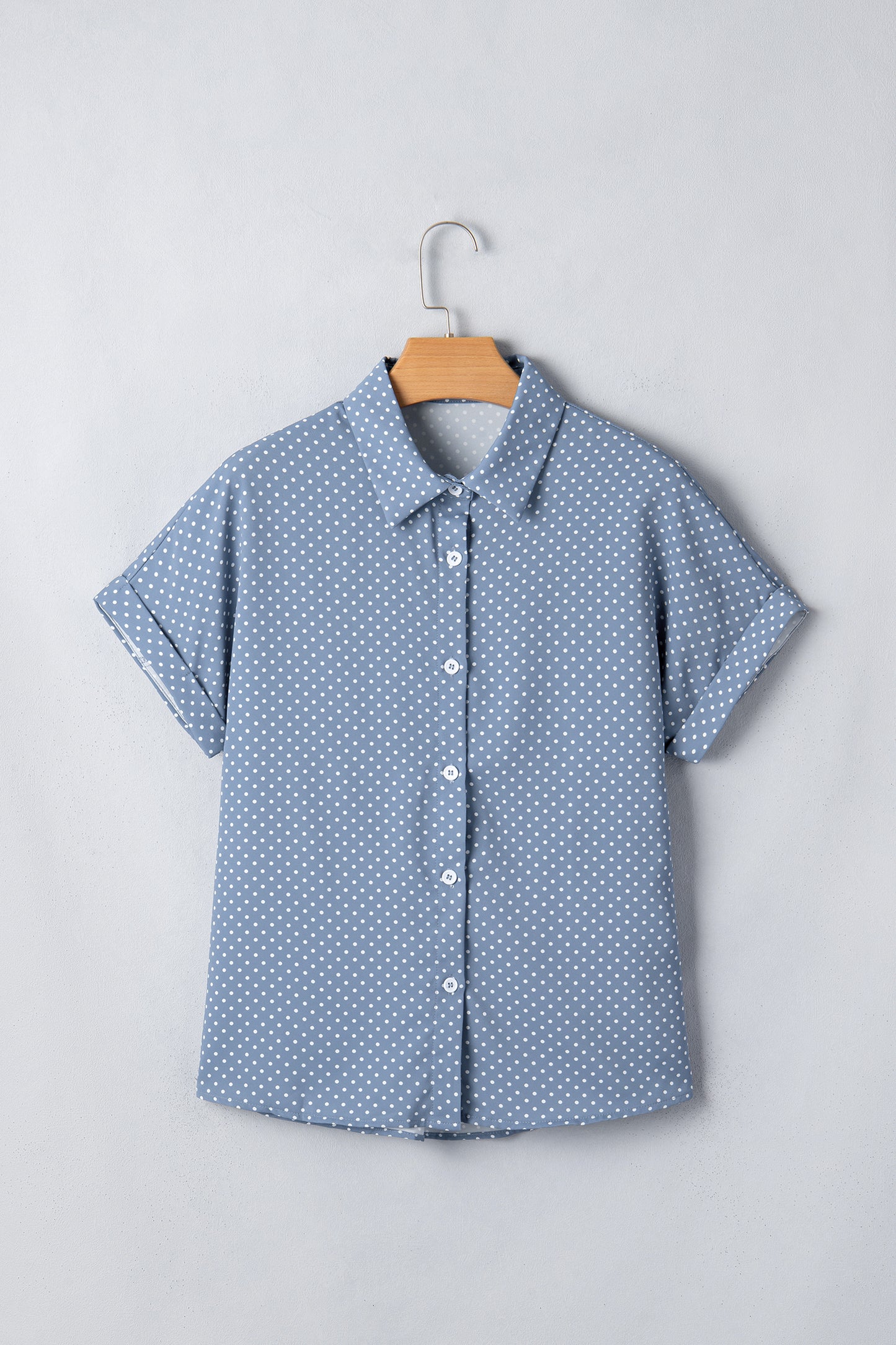 Polka Dot Button Front Blouse – Short Sleeve Collared Top