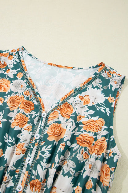 Green Floral Print Relaxed Fit Tiered Everyday Dress