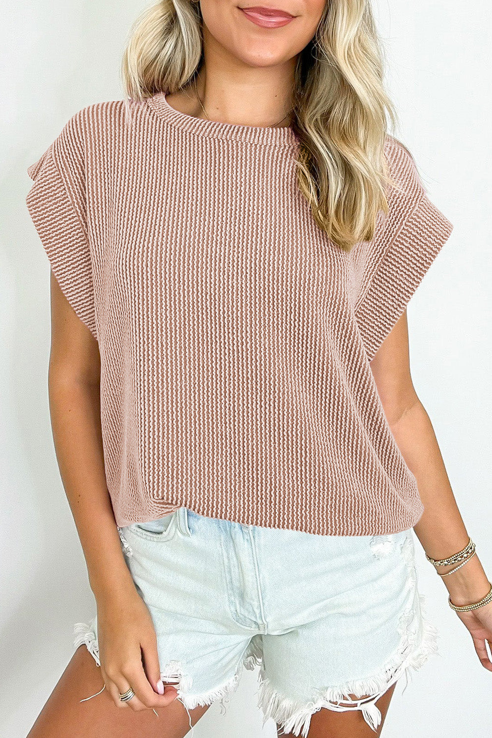 Twisted Rib Wide Sleeve Crew Neck Tee