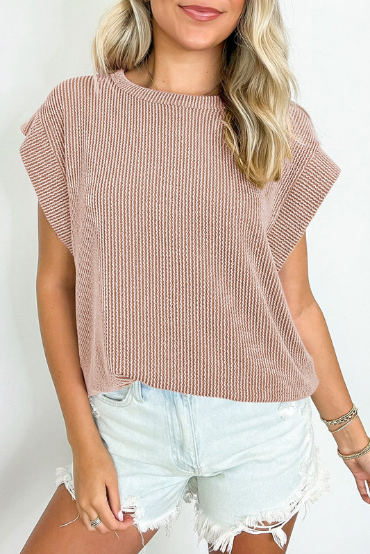 Twisted Rib Wide Sleeve Crew Neck Tee