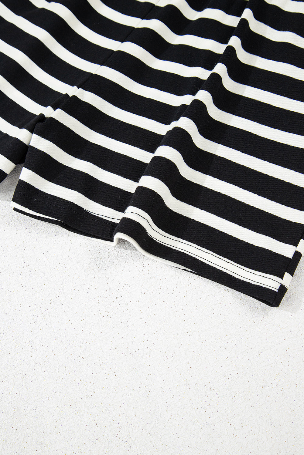 The Effortless Stripe Lounge Set – Black & White Short Sleeve Top and Above-the-Knee Shorts with Elastic Waistband