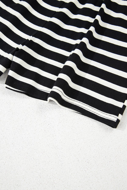 The Effortless Stripe Lounge Set – Black & White Short Sleeve Top and Above-the-Knee Shorts with Elastic Waistband