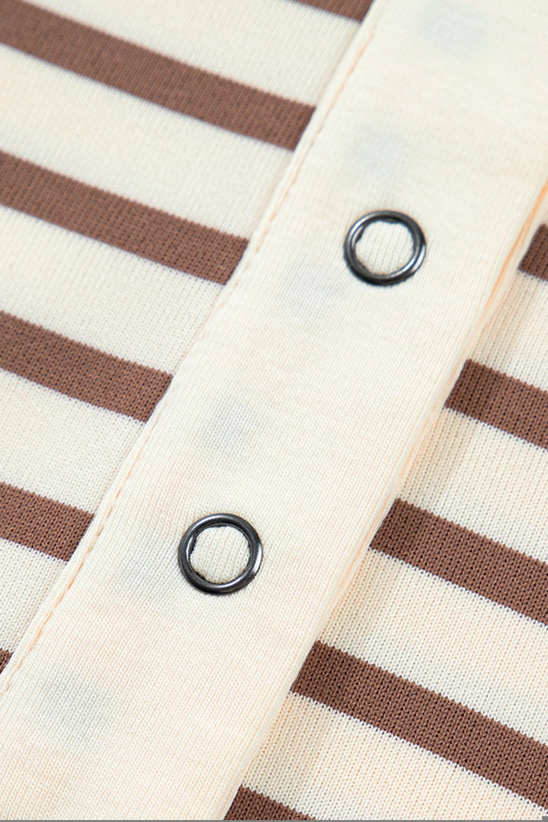 Cream Mocha Striped Henley Top – Short Sleeve Casual Blouse